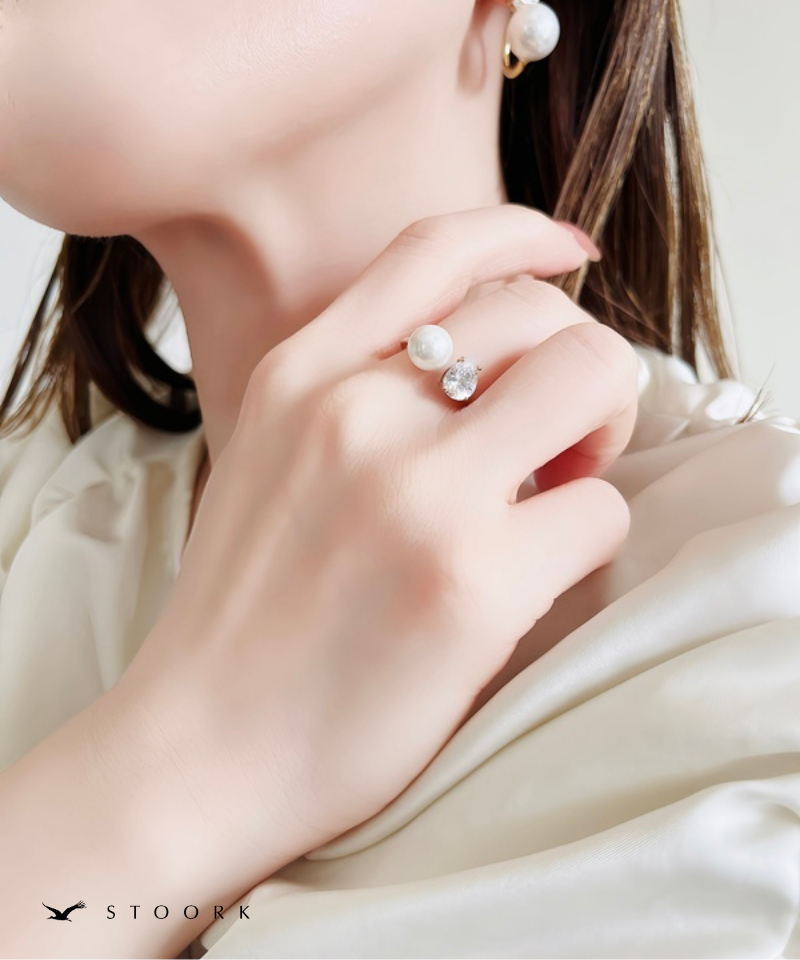 Drop Stone Pearl Ring