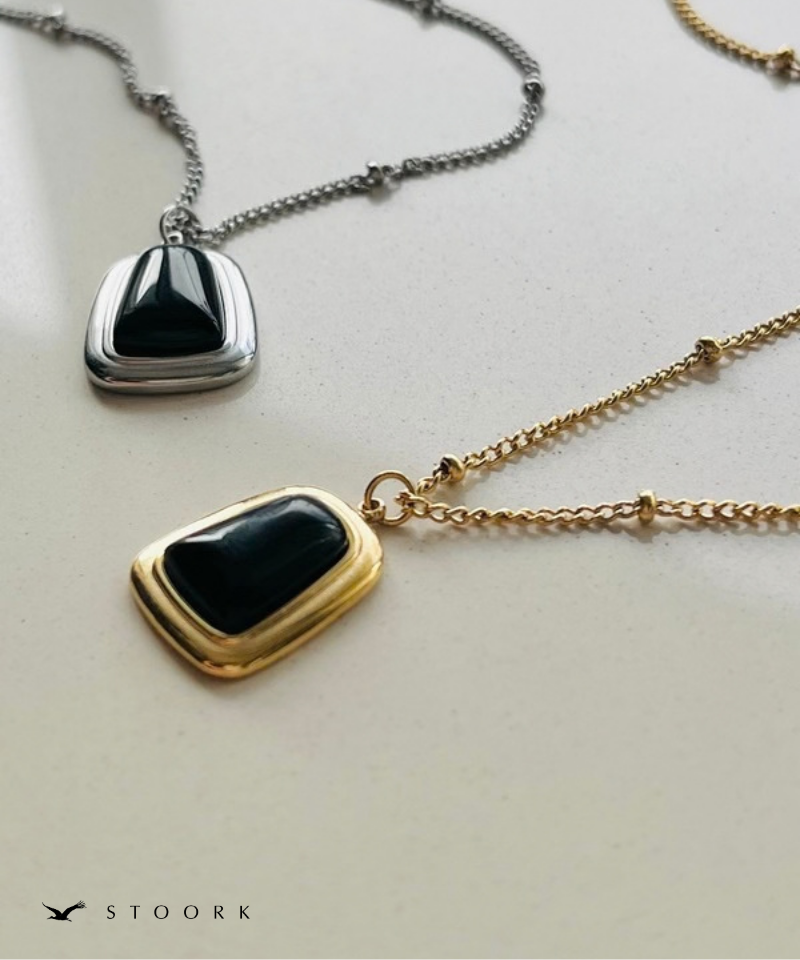 Square Black Stone Necklace