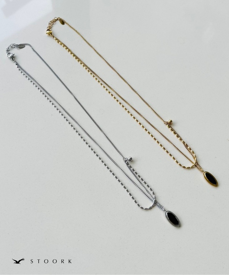 Black Stone Double Chain Necklace