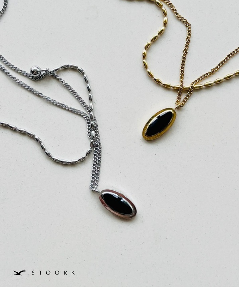 Black Stone Double Chain Necklace