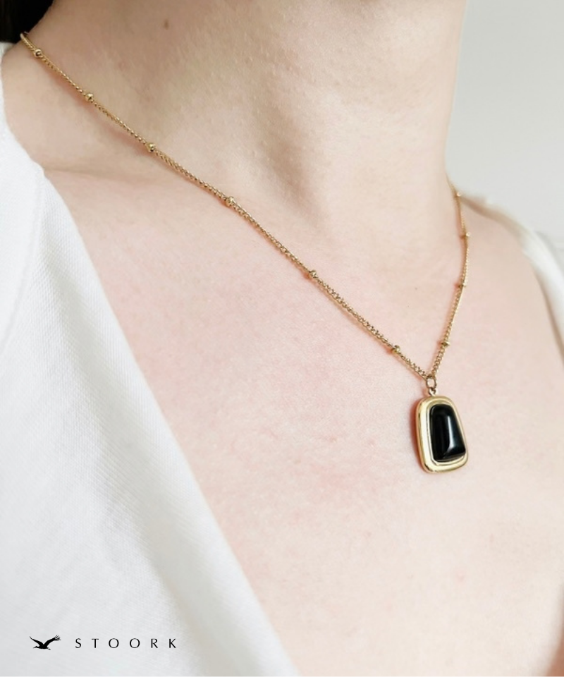 Square Black Stone Necklace