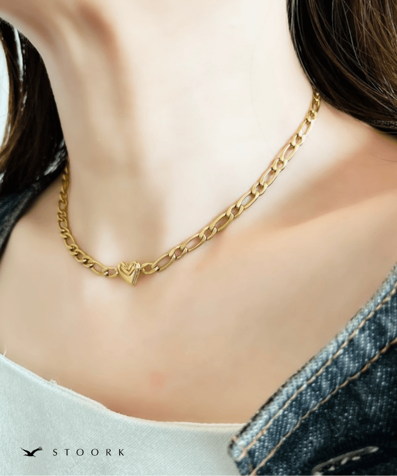 316L Heart Figaro Chain Necklace - stoork