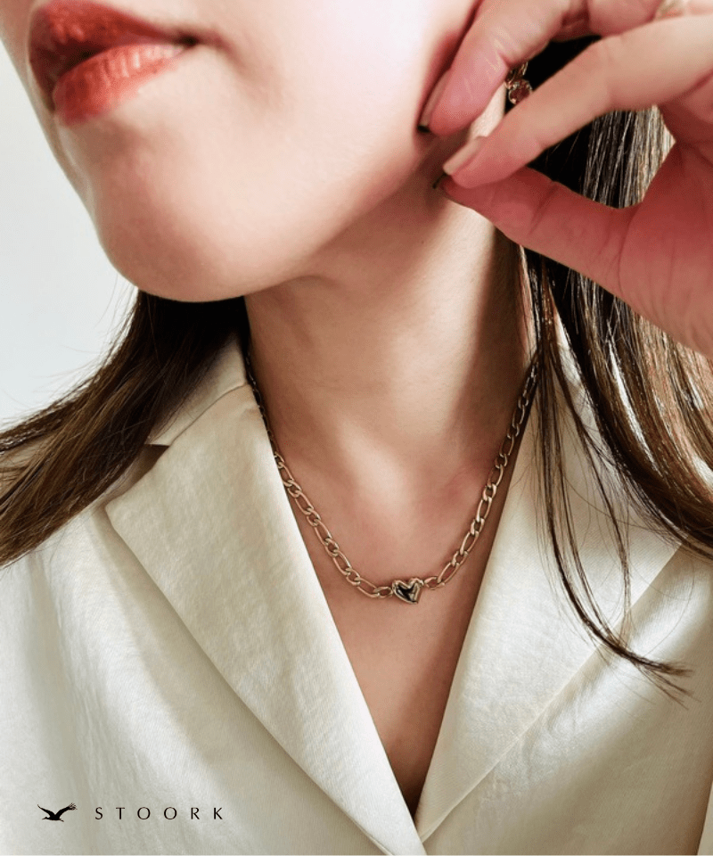 316L Heart Figaro Chain Necklace - stoork