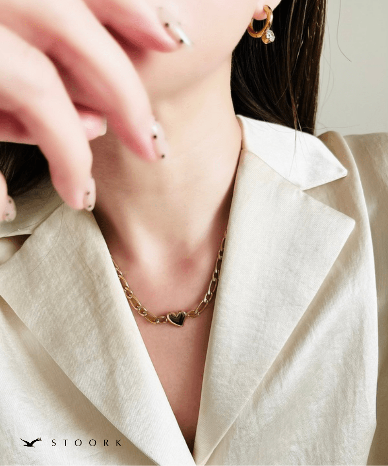 316L Heart Figaro Chain Necklace - stoork