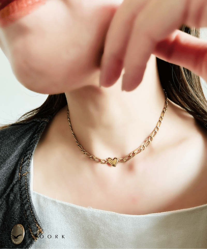 316L Heart Figaro Chain Necklace - stoork