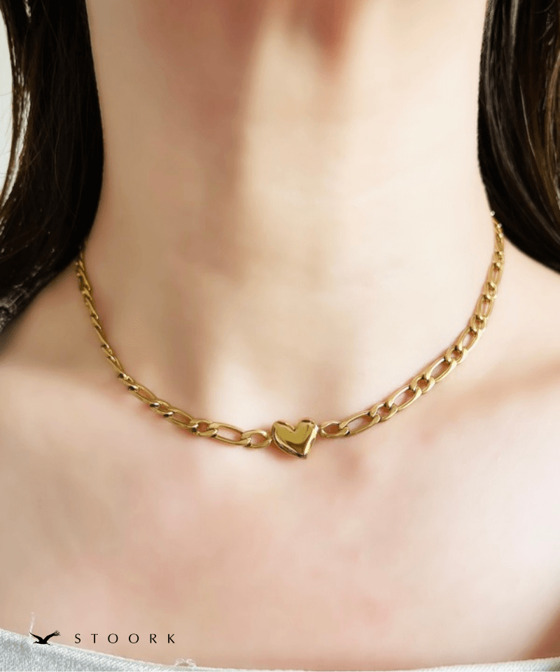 316L Heart Figaro Chain Necklace - stoork