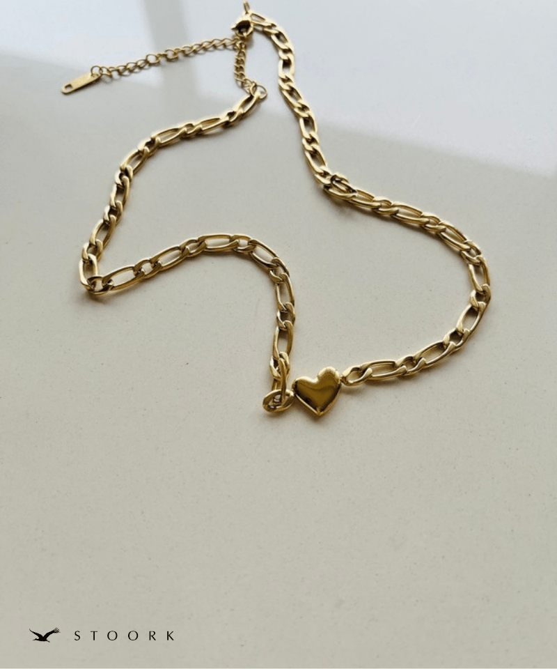 316L Heart Figaro Chain Necklace - stoork