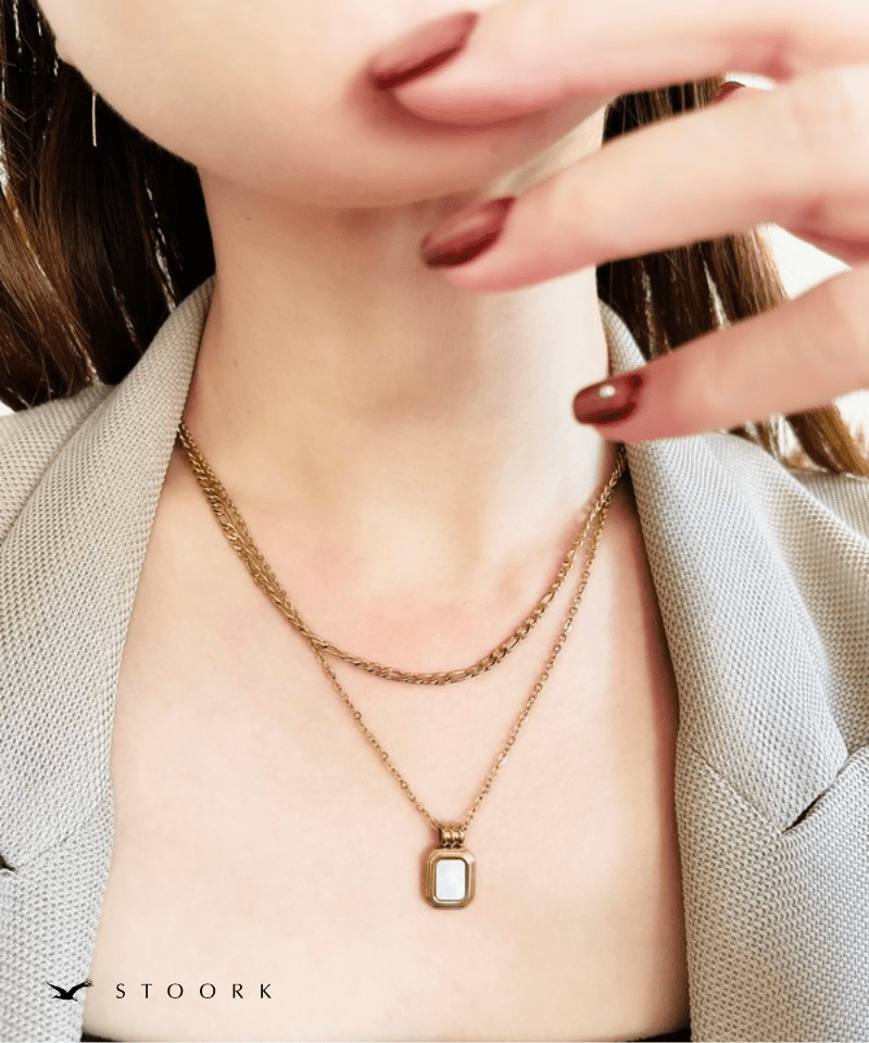 【再入荷】316L Rectangle Double Necklace - stoork
