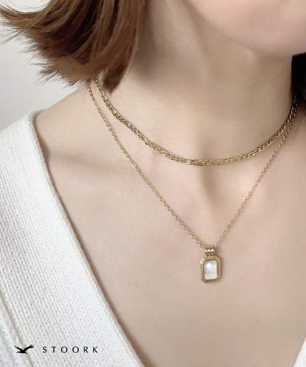 【再入荷】316L Rectangle Double Necklace - stoork