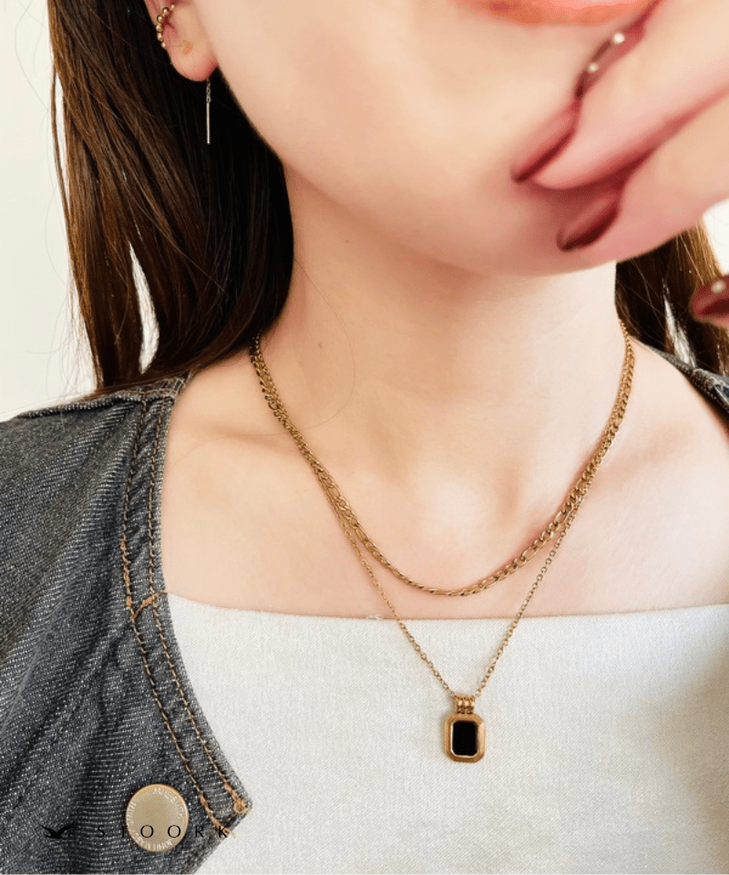 【再入荷】316L Rectangle Double Necklace - stoork