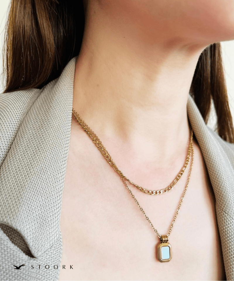 【再入荷】316L Rectangle Double Necklace - stoork