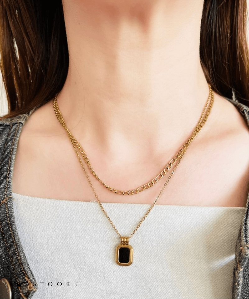 【再入荷】316L Rectangle Double Necklace - stoork