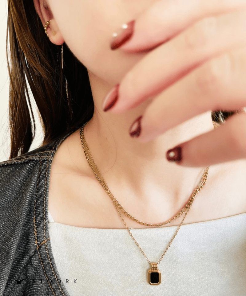 【再入荷】316L Rectangle Double Necklace - stoork