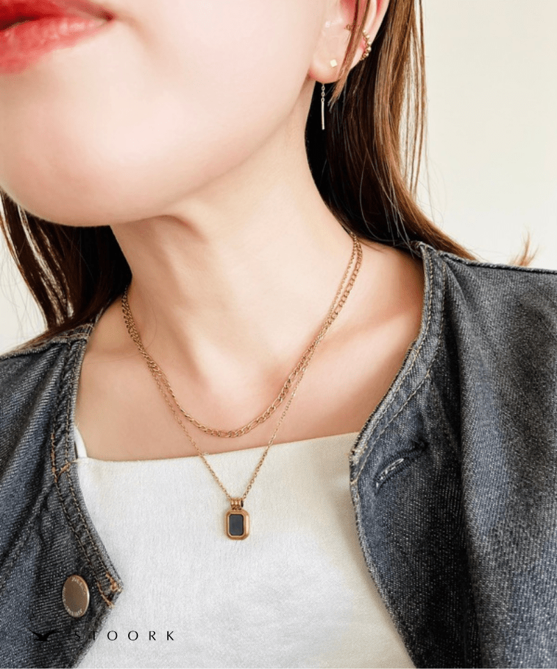 【再入荷】316L Rectangle Double Necklace - stoork