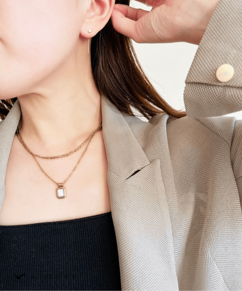 【再入荷】316L Rectangle Double Necklace - stoork