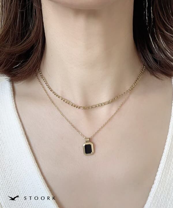【再入荷】316L Rectangle Double Necklace - stoork