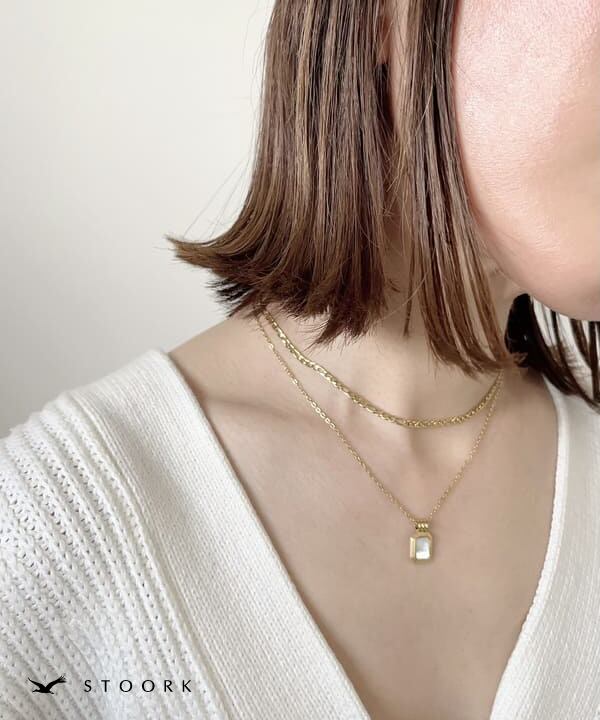 【再入荷】316L Rectangle Double Necklace - stoork