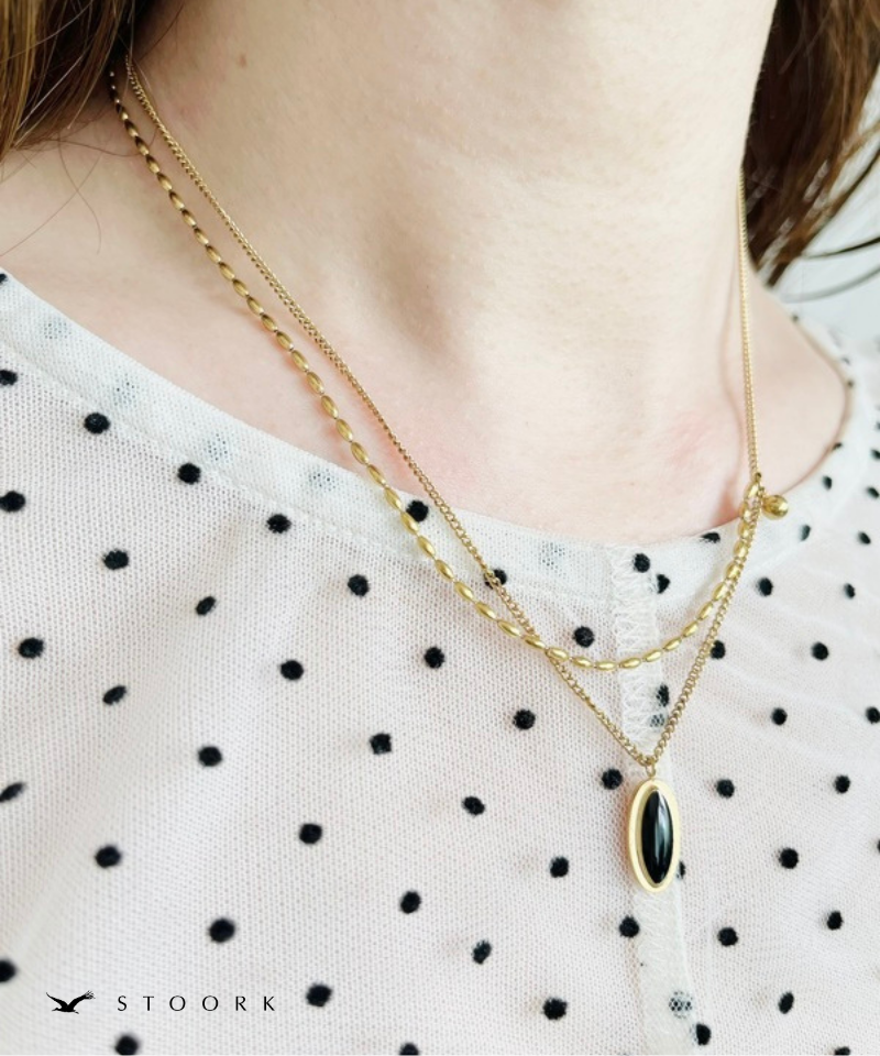 Black Stone Double Chain Necklace