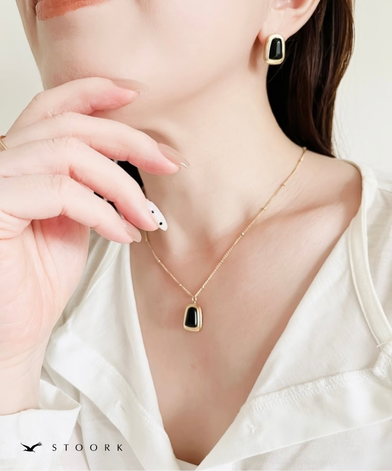 Square Black Stone Necklace