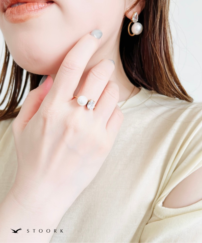 Drop Stone Pearl Ring