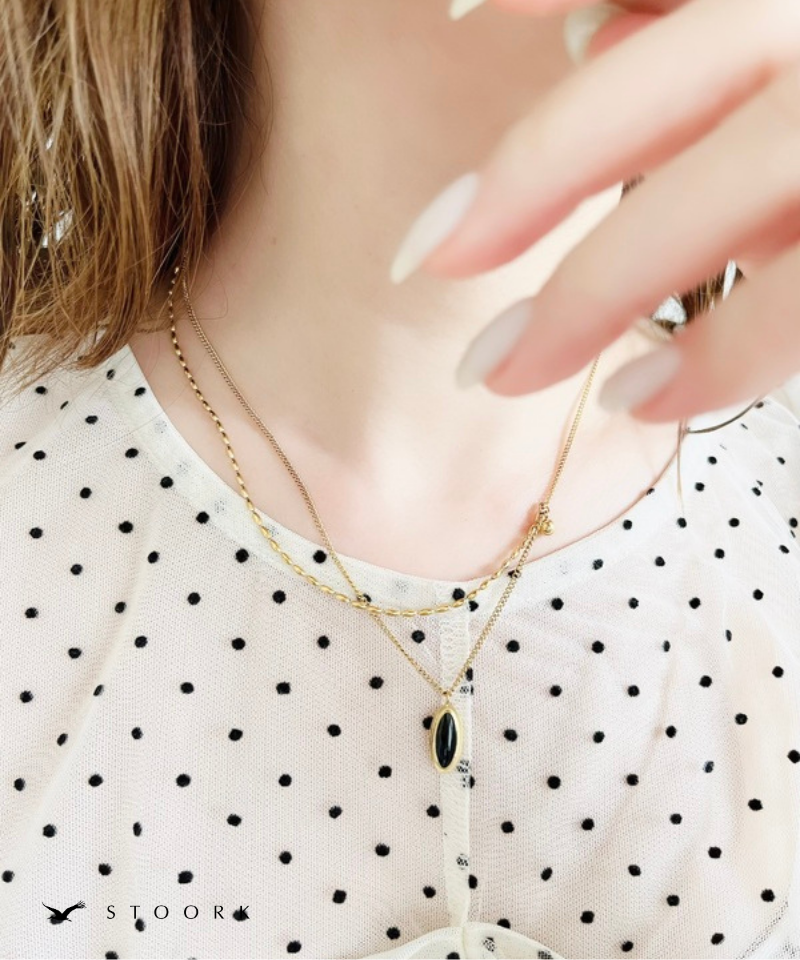 Black Stone Double Chain Necklace