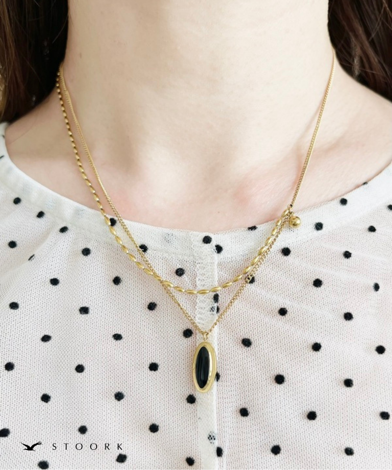 Black Stone Double Chain Necklace