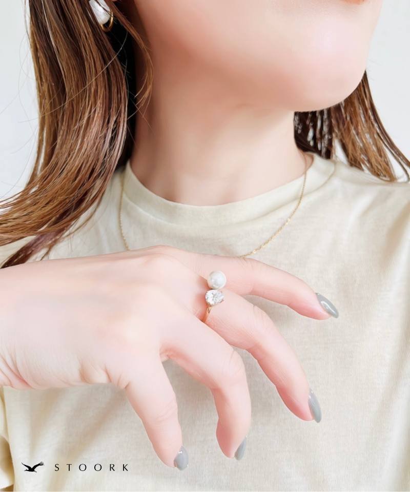 Drop Stone Pearl Ring