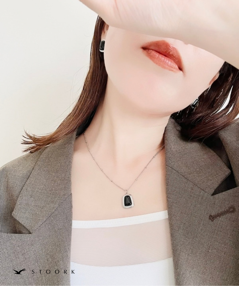 Square Black Stone Necklace