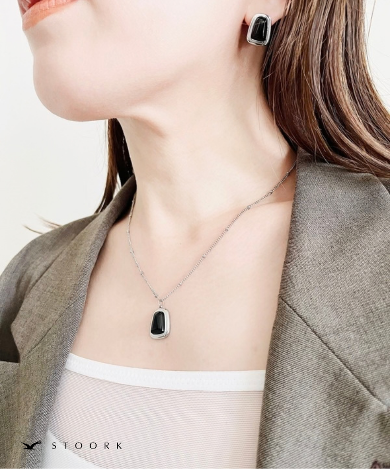 Square Black Stone Necklace