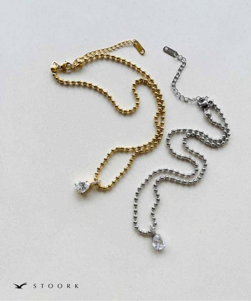 Ball Chain Stone Necklace - stoork