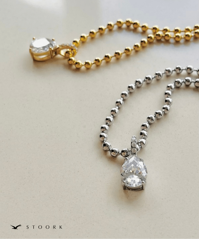 Ball Chain Stone Necklace - stoork