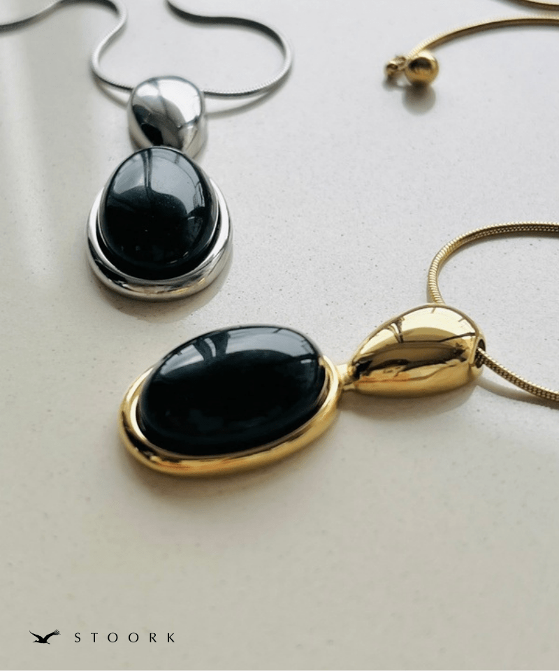 Black Oval Slider Necklace - stoork