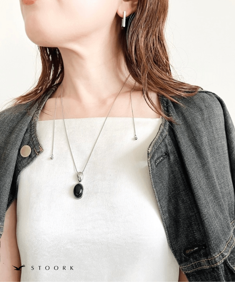 Black Oval Slider Necklace - stoork