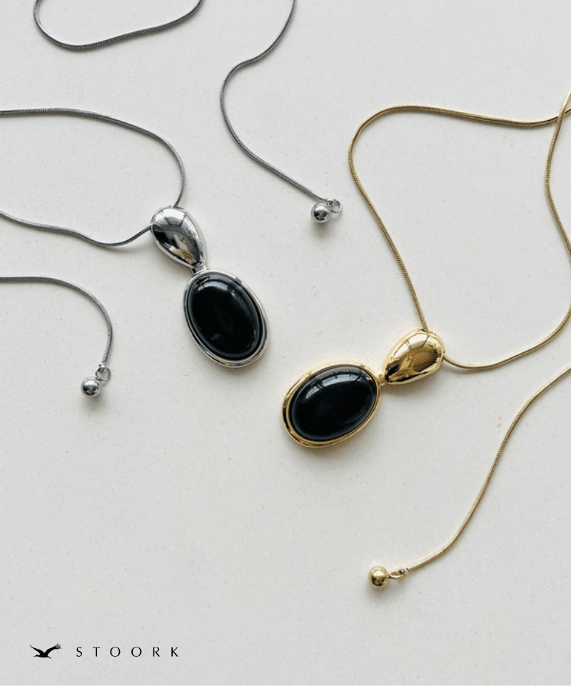 Black Oval Slider Necklace - stoork