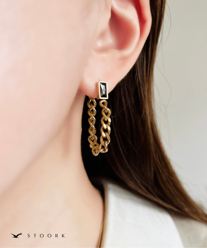 Black Stone Chain Hoop Pierce - stoork