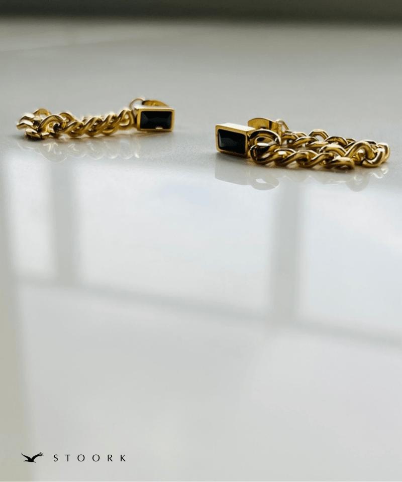 Black Stone Chain Hoop Pierce - stoork