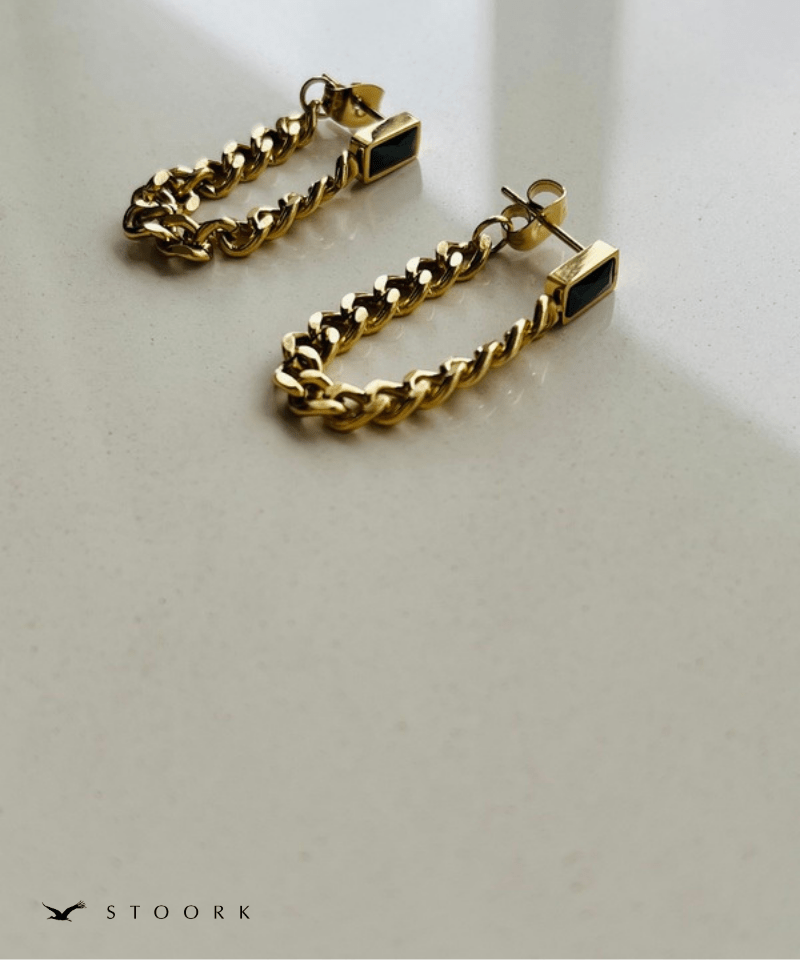 Black Stone Chain Hoop Pierce - stoork