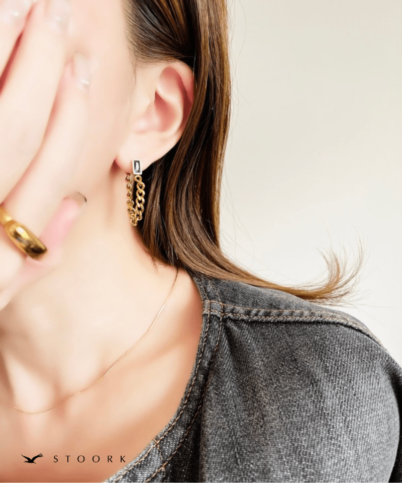 Black Stone Chain Hoop Pierce - stoork