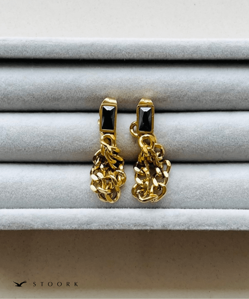 Black Stone Chain Hoop Pierce - stoork