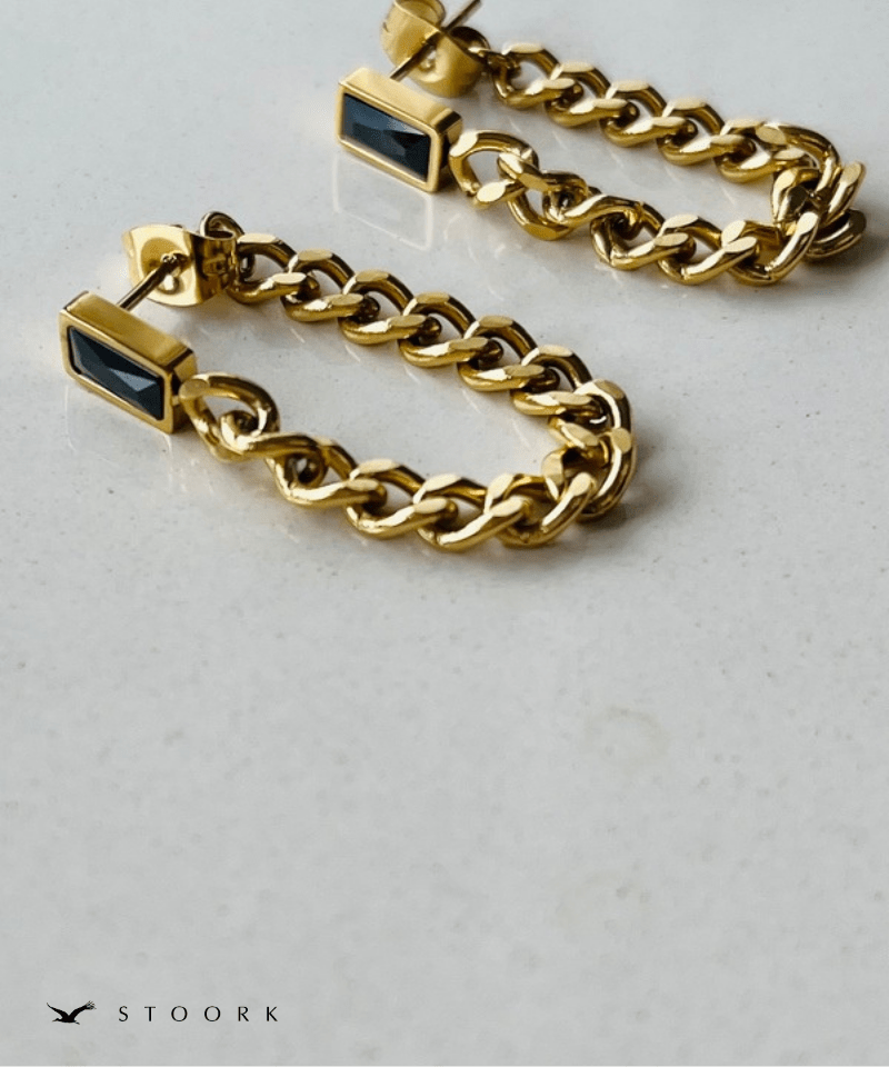 Black Stone Chain Hoop Pierce - stoork