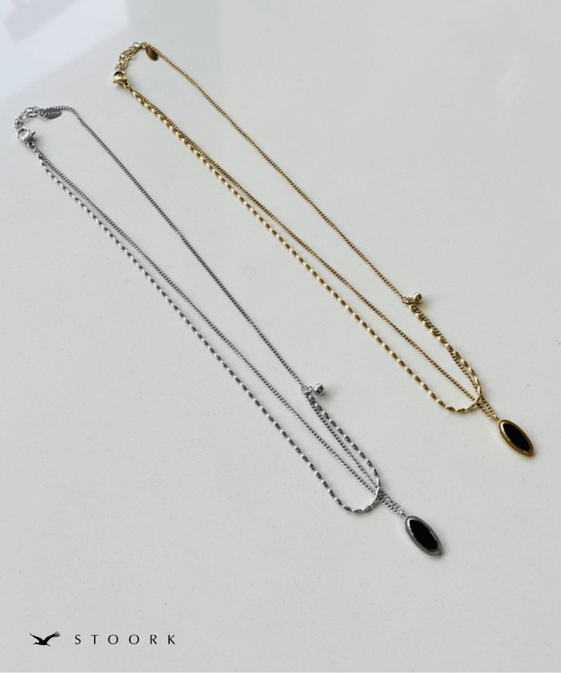Black Stone Double Chain Necklace - stoork