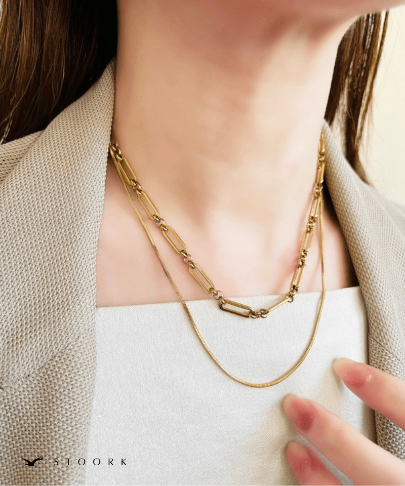 Layered Design Chain Necklace - stoork