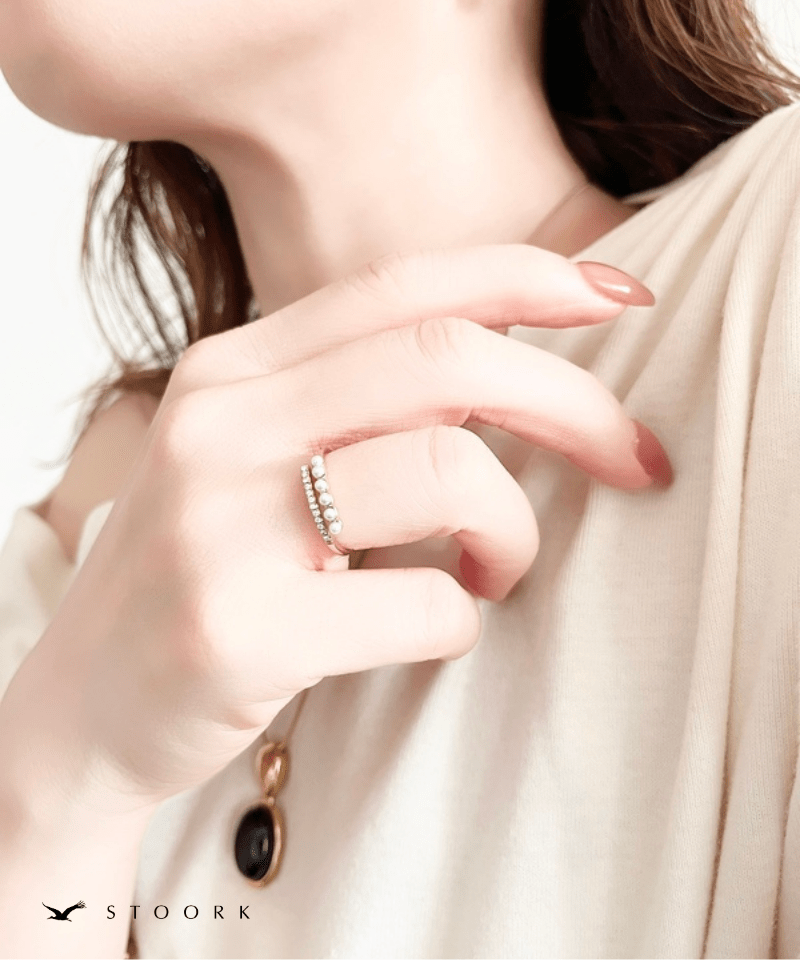 Layered Pearl Line Ring - stoork