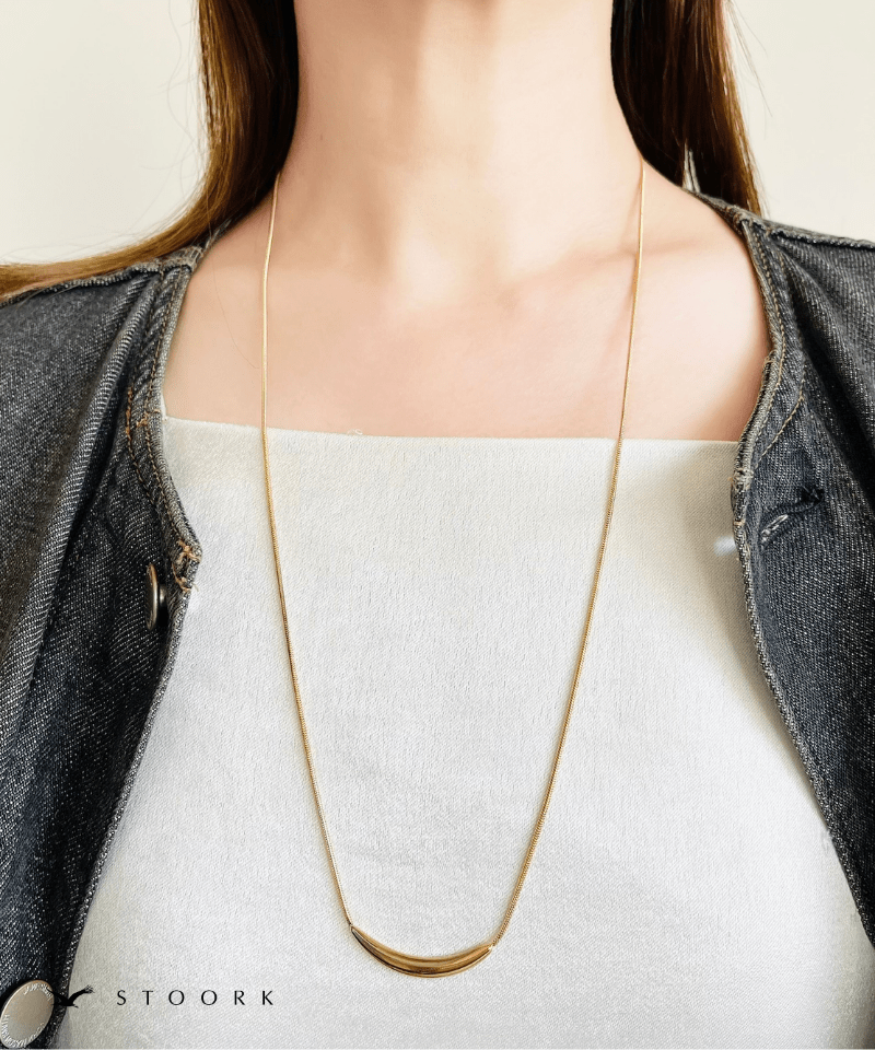 Metal Curve Bar Long Necklace - stoork