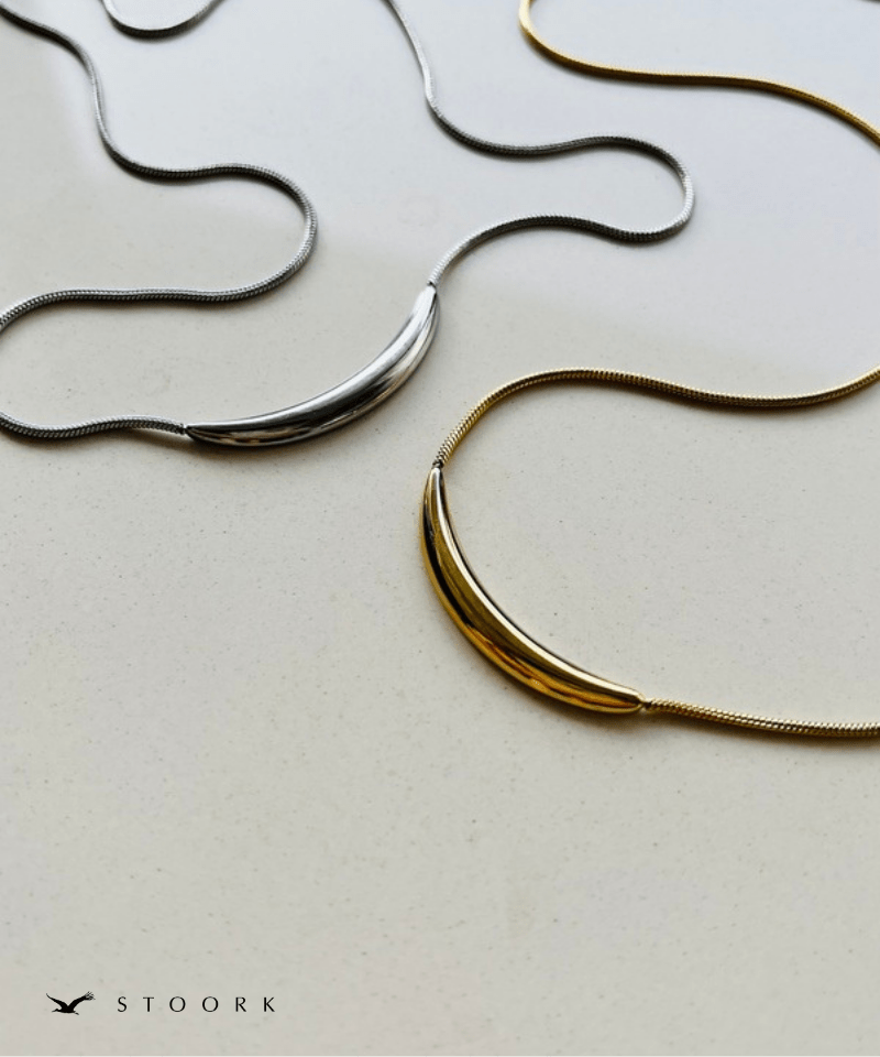 Metal Curve Bar Long Necklace - stoork