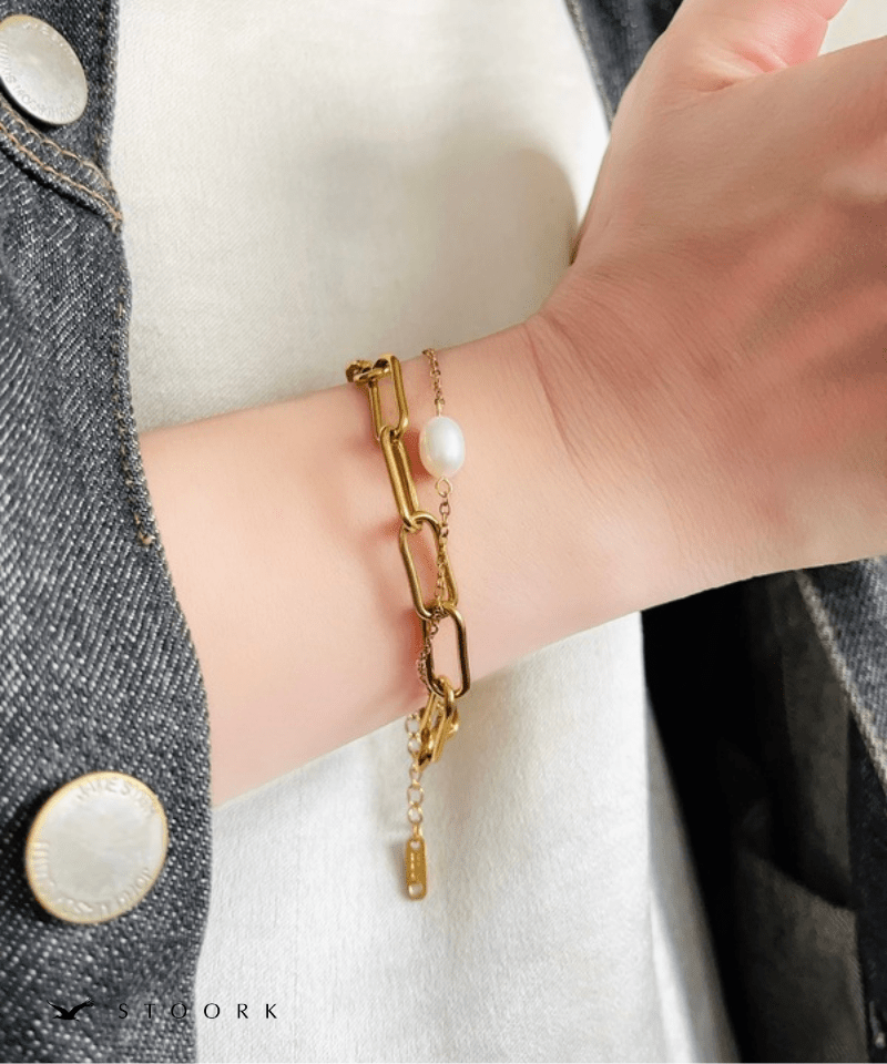 Pearl Double Chain Bracelet - stoork