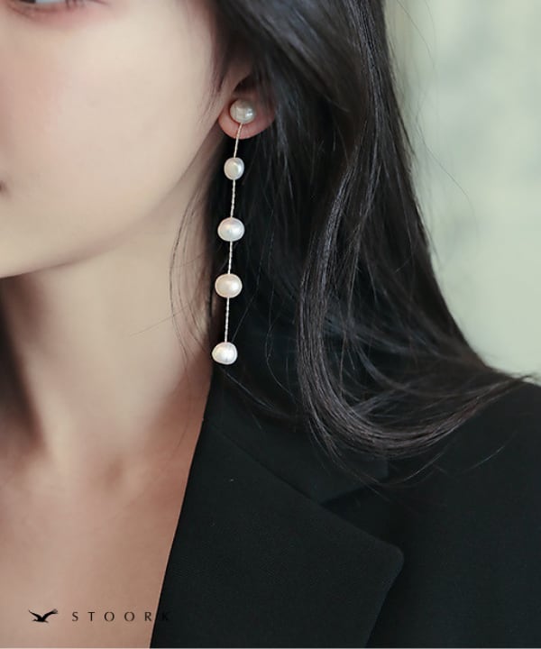 s925 Pearl Long Pierce - stoork