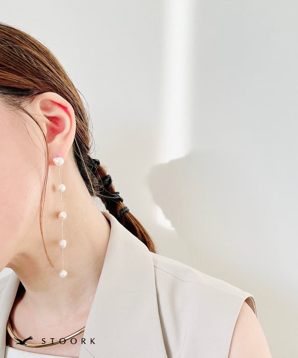s925 Pearl Long Pierce - stoork