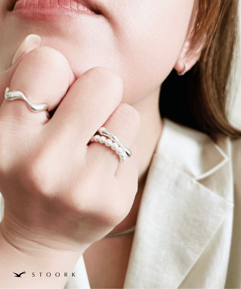 s925 Pearl Metal Line Ring - stoork
