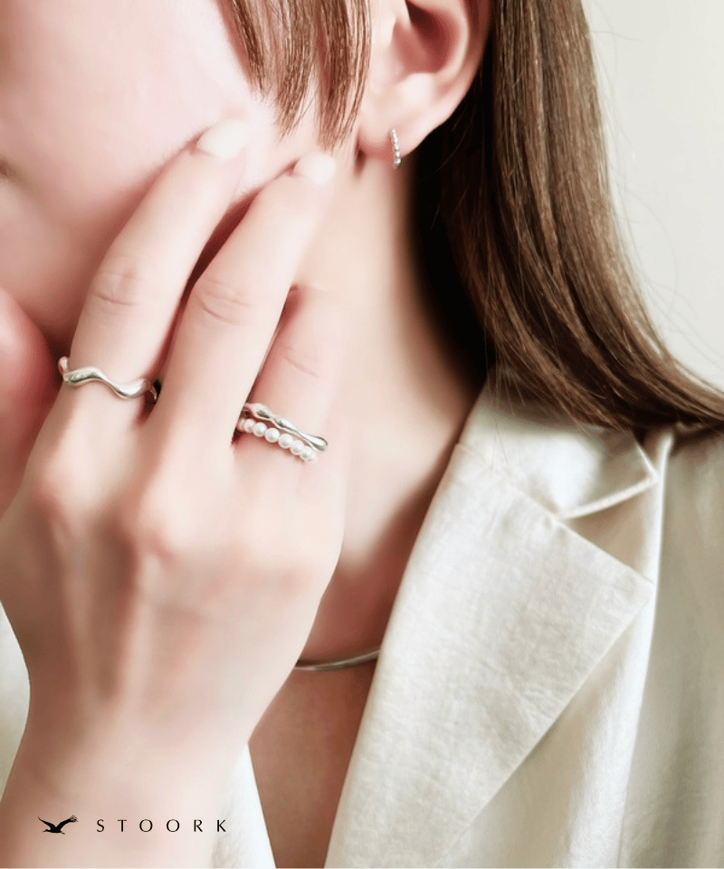 s925 Pearl Metal Line Ring - stoork